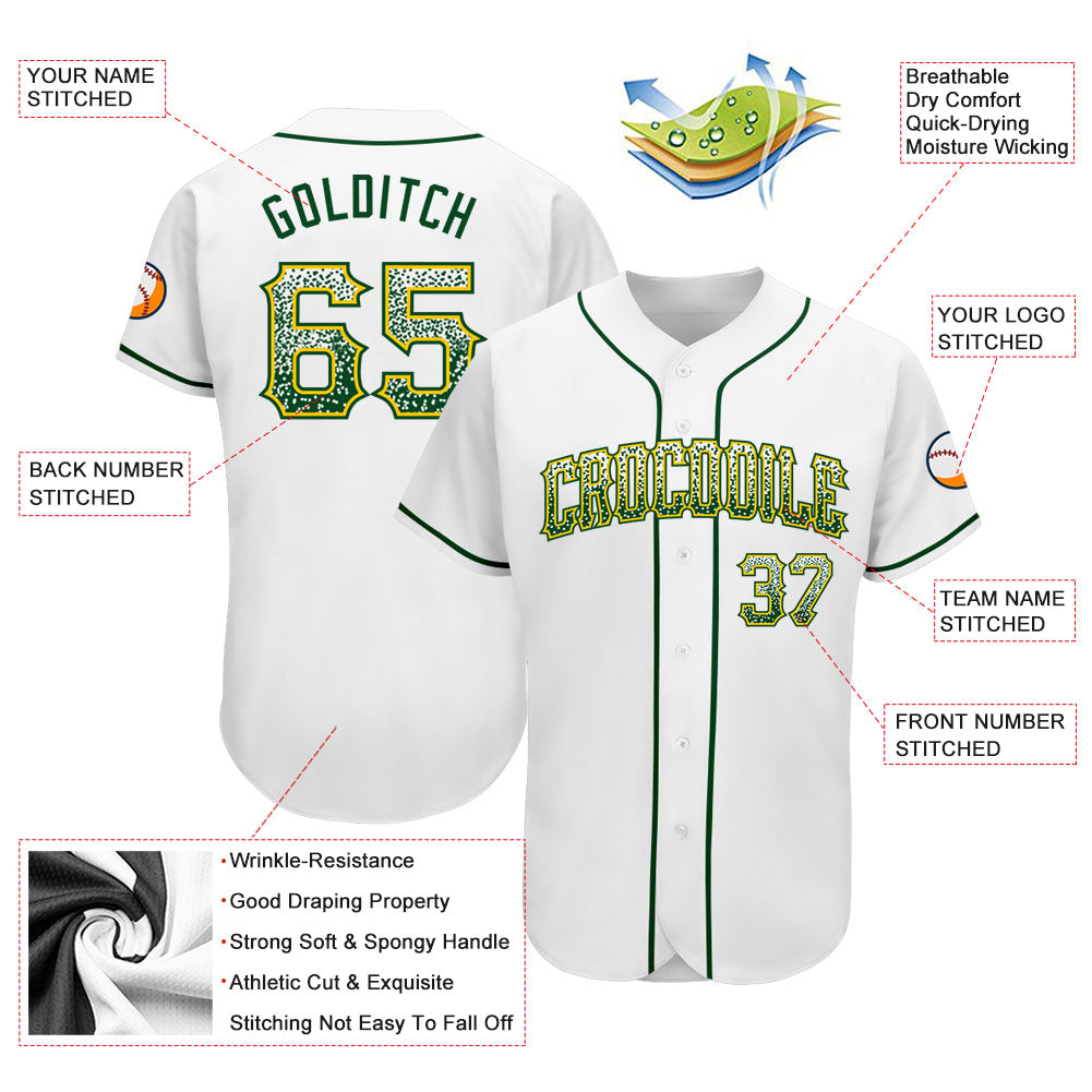 Custom White Green-Gold Authentic Drift Fashion Baseball Jersey - Owls Matrix LTD