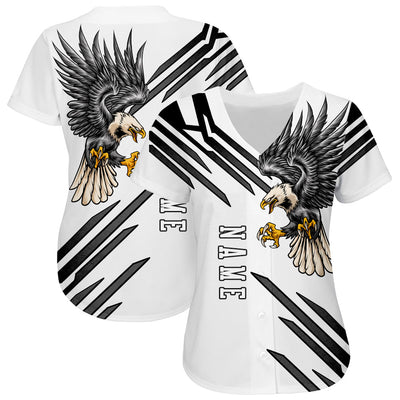 Custom White White-Black 3D Eagle Authentic Baseball Jersey - Owls Matrix LTD