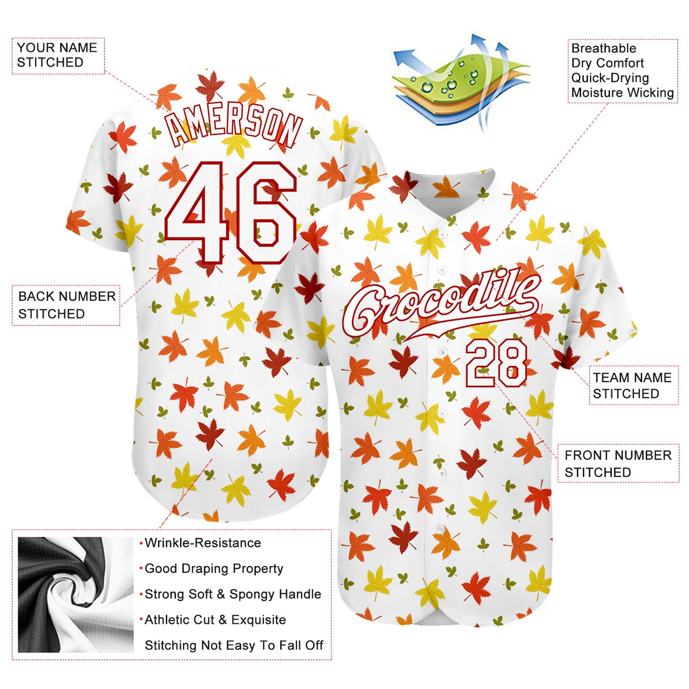 Custom White White-Red 3D Pattern Design Autumn Leaves Authentic Baseball Jersey - Owls Matrix LTD