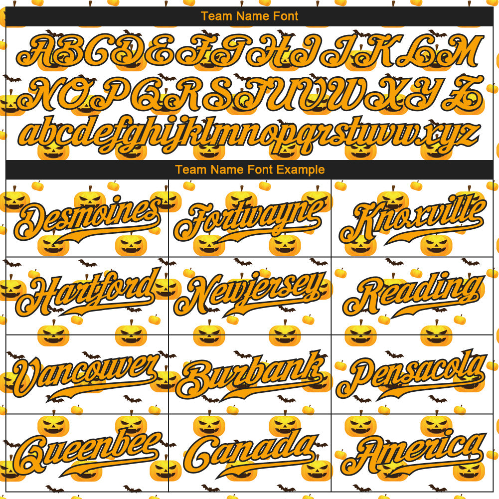 Custom White Gold-Black 3D Pattern Design Halloween Pattern With Pumpkins Authentic Baseball Jersey - Owls Matrix LTD