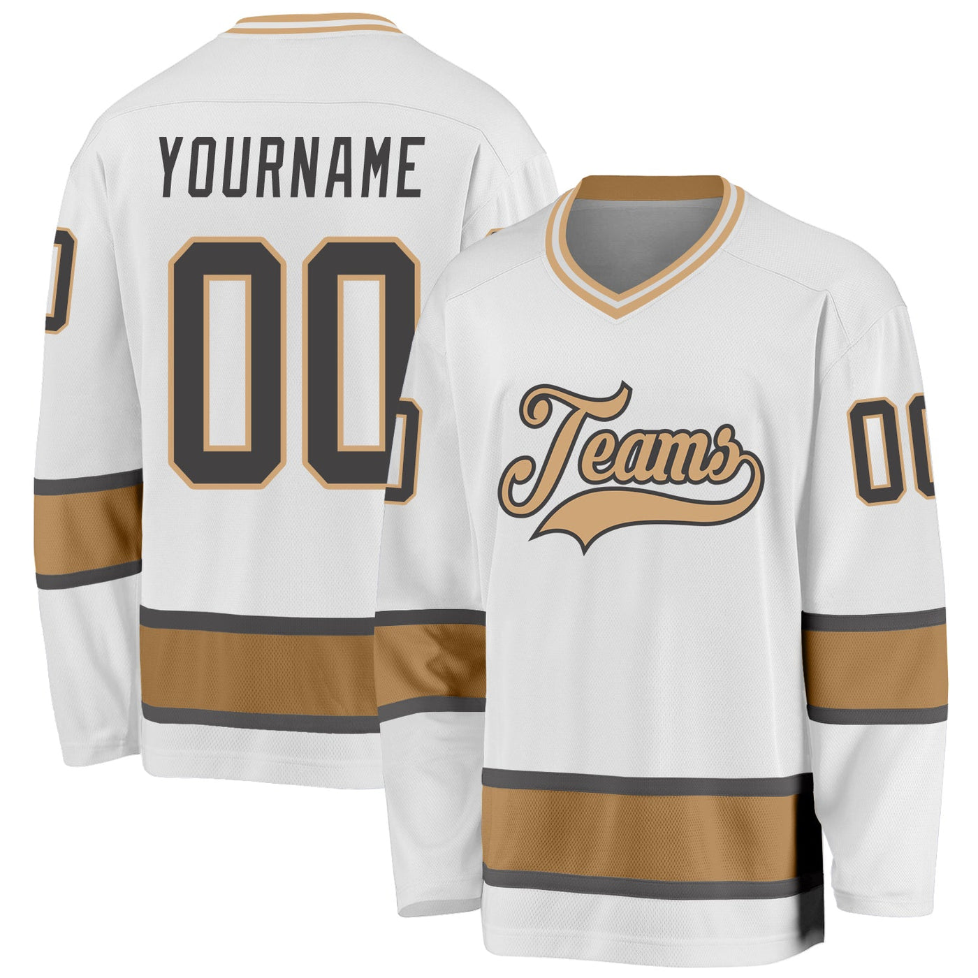 Custom White Dark Gray-Old Gold Hockey Jersey