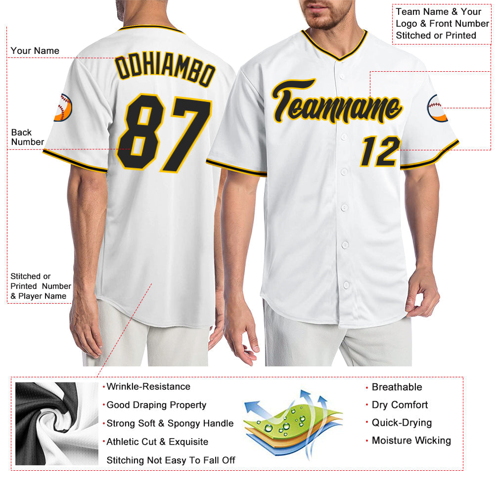 Custom White Black-Gold Authentic Baseball Jersey - Owls Matrix LTD