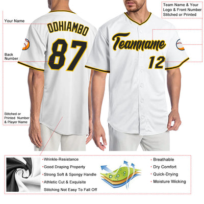 Custom White Black-Gold Authentic Baseball Jersey - Owls Matrix LTD