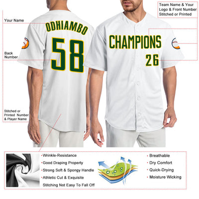 Custom White Green-Gold Authentic Baseball Jersey - Owls Matrix LTD