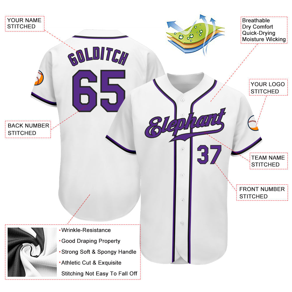 Custom White Purple-Black Authentic Baseball Jersey - Owls Matrix LTD