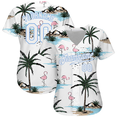 Custom White White-Light Blue 3D Pattern Design Hawaii Palm Trees Authentic Baseball Jersey - Owls Matrix LTD