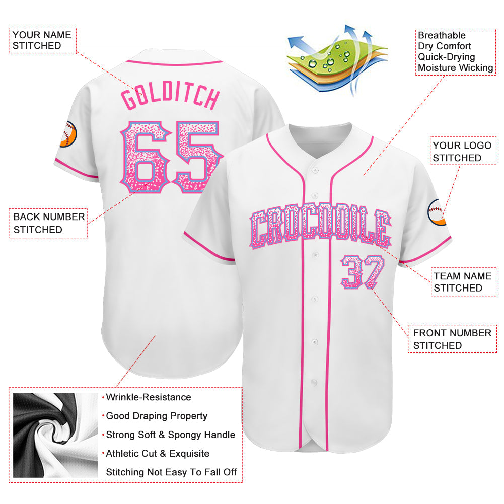 Custom White Pink-Light Blue Authentic Drift Fashion Baseball Jersey - Owls Matrix LTD