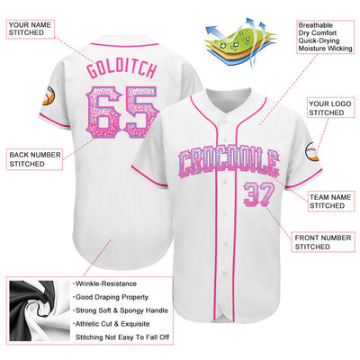 Custom White Pink-Light Blue Authentic Drift Fashion Baseball Jersey - Owls Matrix LTD