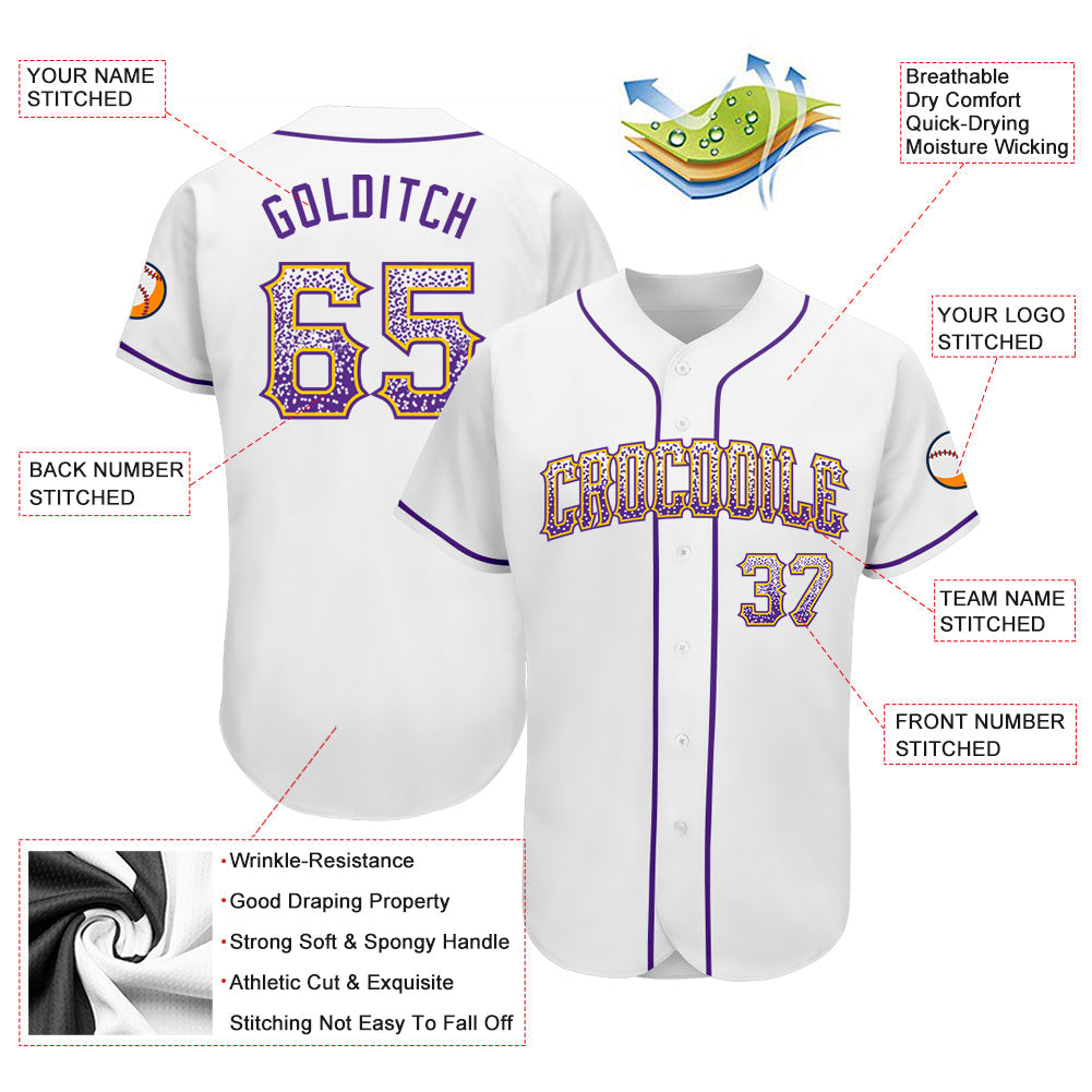 Custom White Purple-Gold Authentic Drift Fashion Baseball Jersey - Owls Matrix LTD