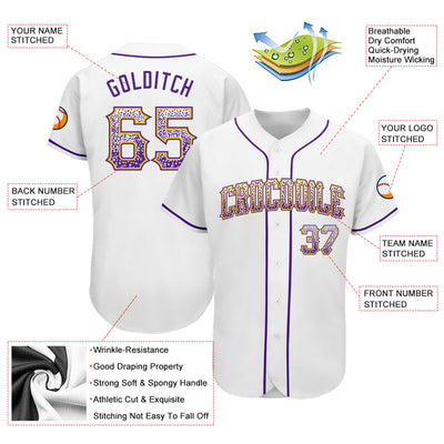 Custom White Purple-Gold Authentic Drift Fashion Baseball Jersey - Owls Matrix LTD