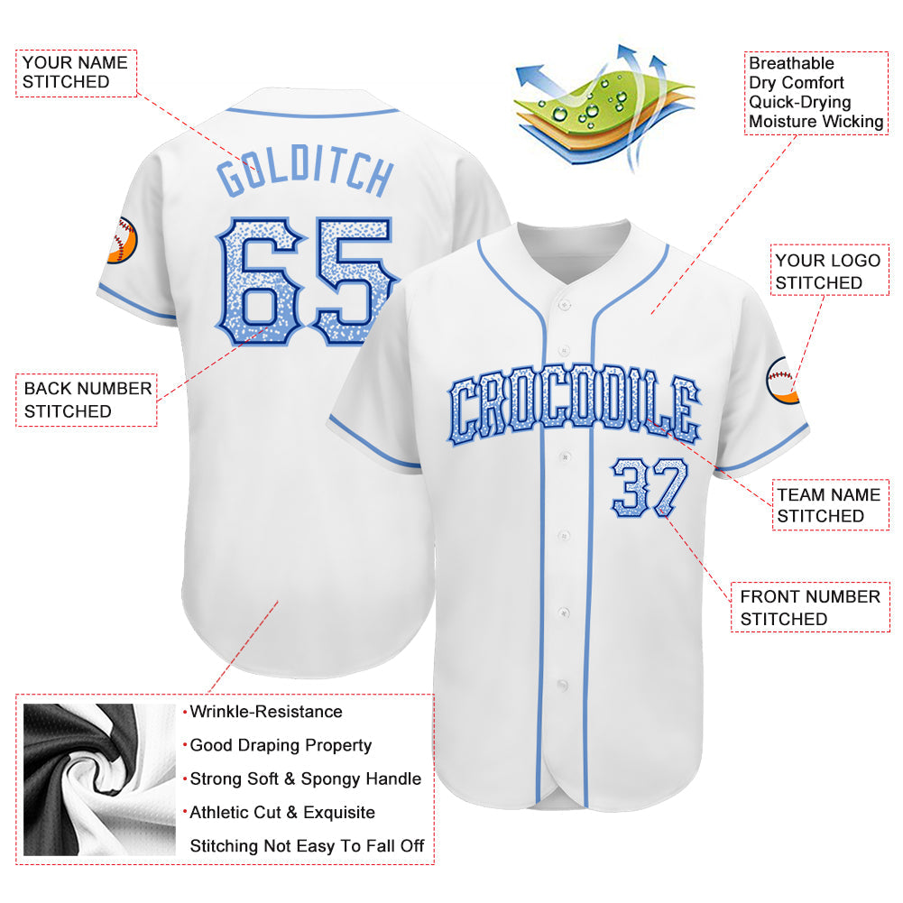 Custom White Light Blue-Royal Authentic Drift Fashion Baseball Jersey - Owls Matrix LTD