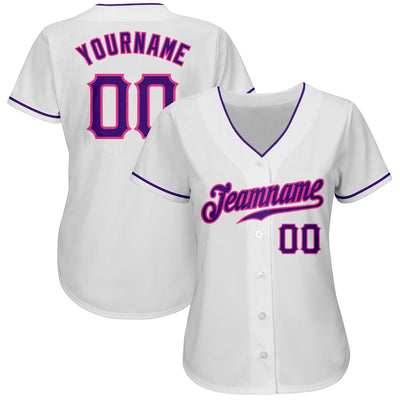 Custom White Purple-Pink Authentic Baseball Jersey - Owls Matrix LTD