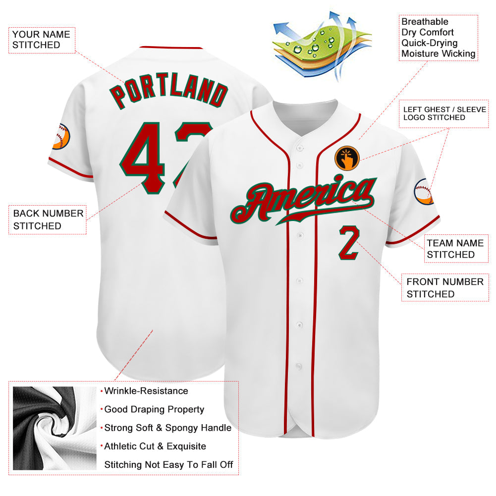 Custom White Red-Kelly Green Authentic Baseball Jersey - Owls Matrix LTD