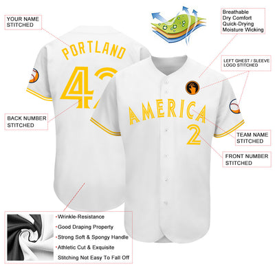 Custom White White-Gold Authentic Baseball Jersey - Owls Matrix LTD
