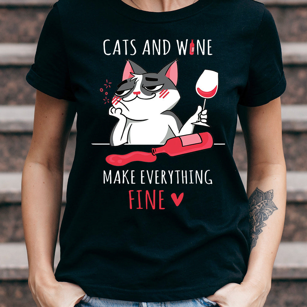 Wine Cats And Wine Make Everything Fine DNRZ2904008Y Dark Classic T Shirt