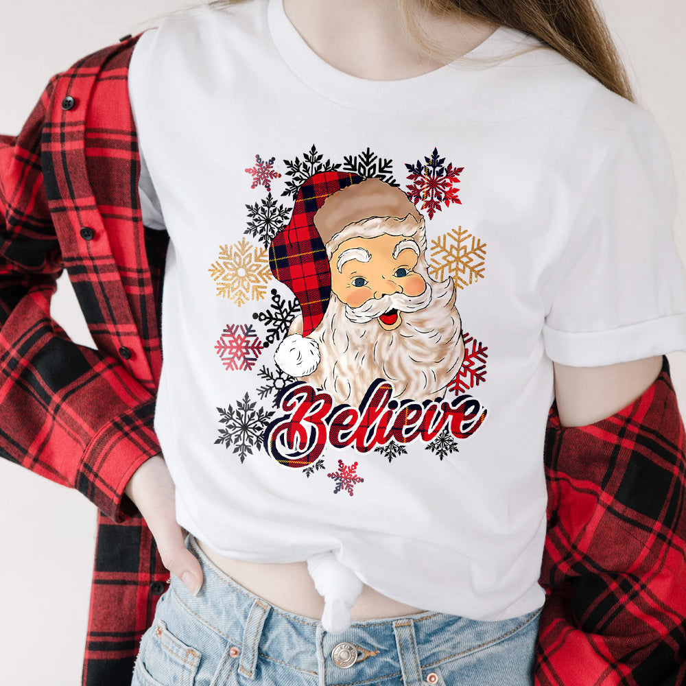 Xmas Tartan Snowflake Santa Believe HALZ1711036Z Light Classic T Shirt