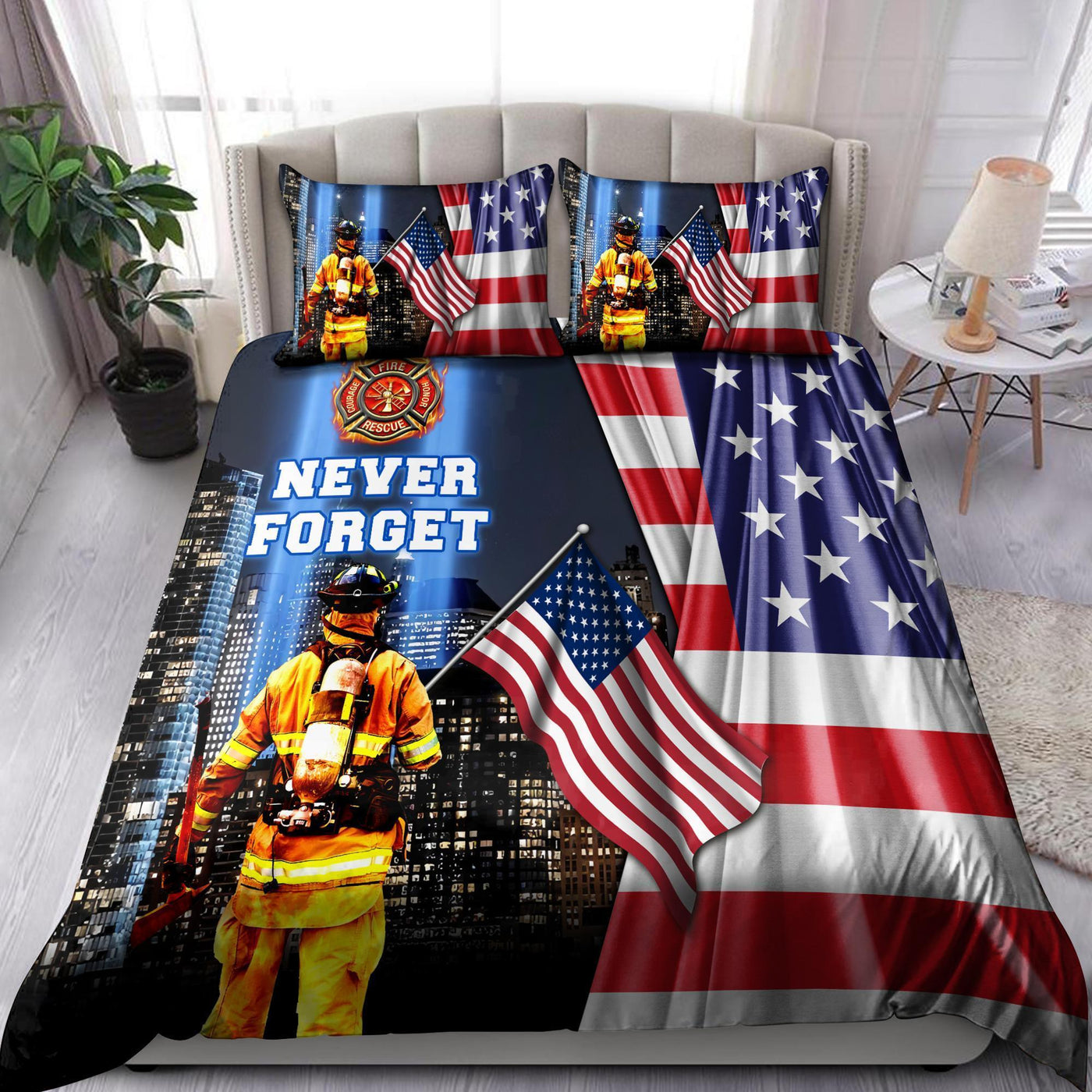Firefighter Never Forget America - Bedding Cover - Owls Matrix LTD