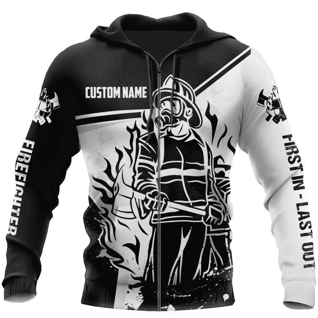 Zip Hoodie / S Firefighter Black And White Style Personalized - Hoodie - Owls Matrix LTD